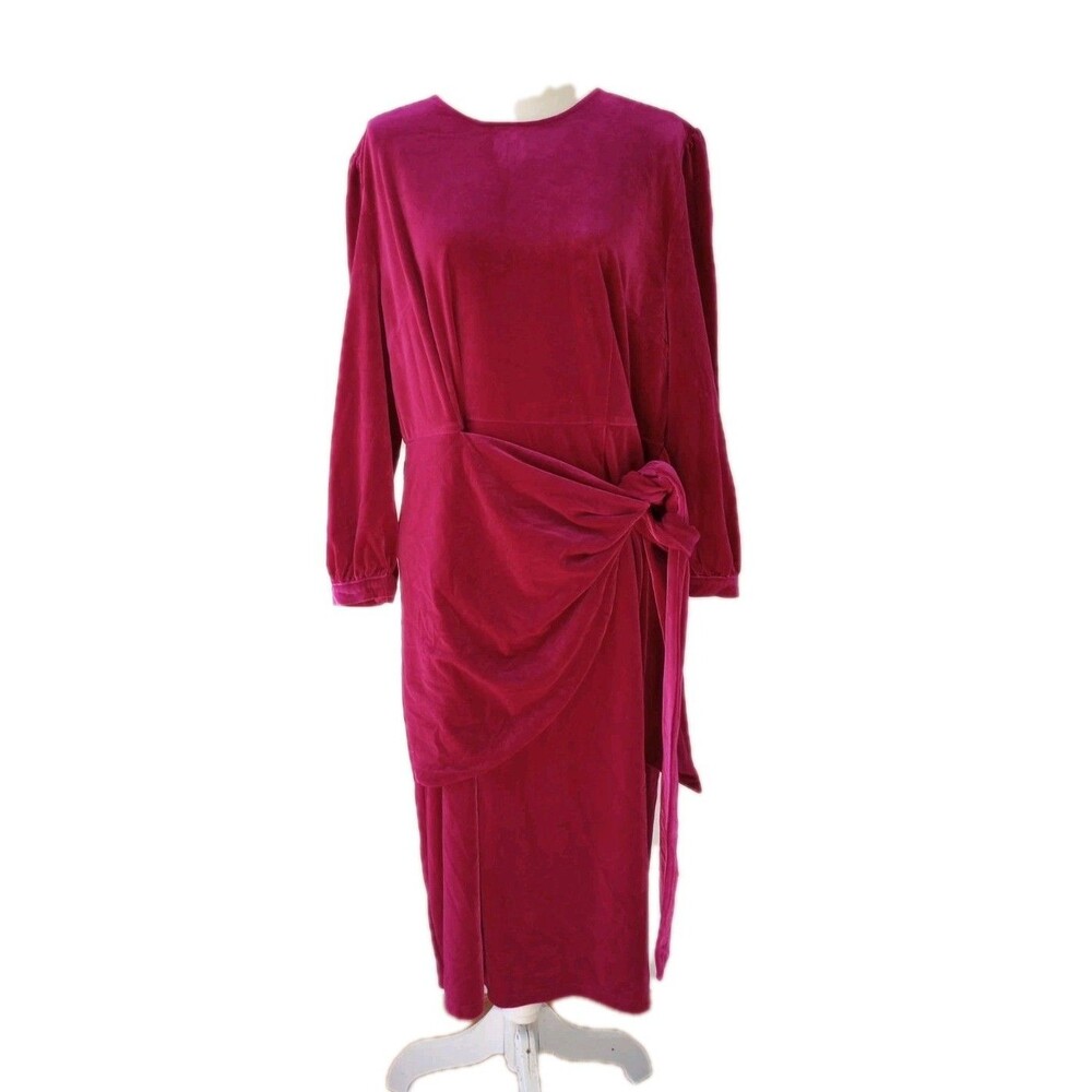 Dainty Jewells Dress Faux Wrap 2XL Hot Pink Velvet NWT Holiday Modest Occasion - Picture 2 of 13